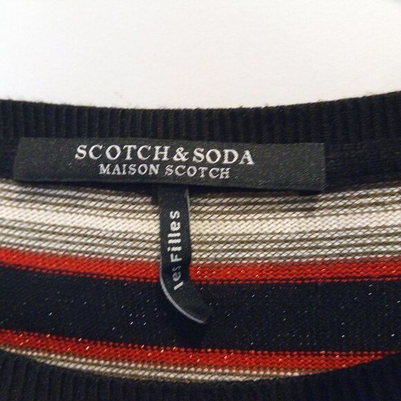 Scotch & Soda stripe sweater lurex black orange white XS lightweight preppy fall - Picture 3 of 10